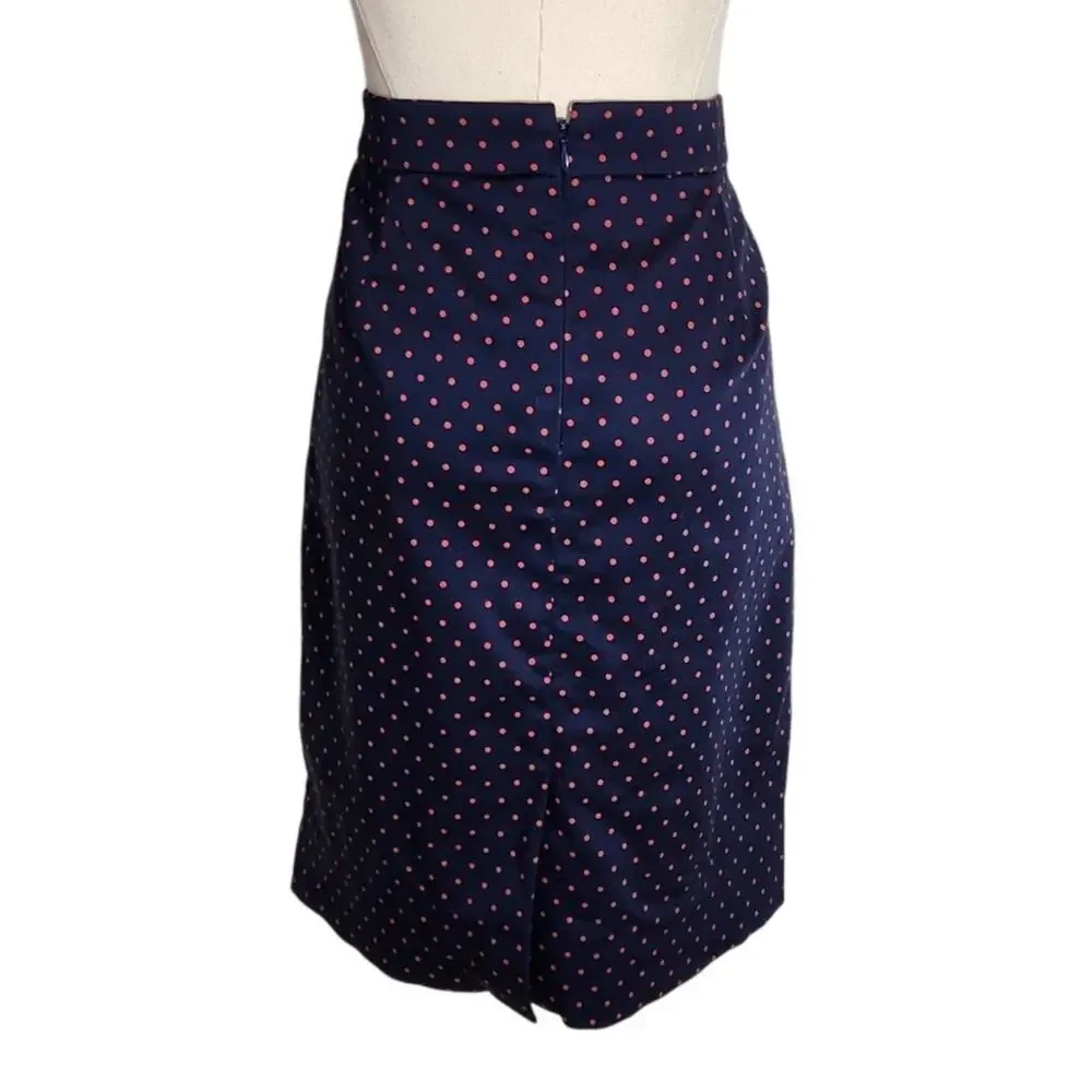 J.Crew Polka Dot Pencil Skirt Navy Red Cotton Blend Preppy Twee Womens Size 4